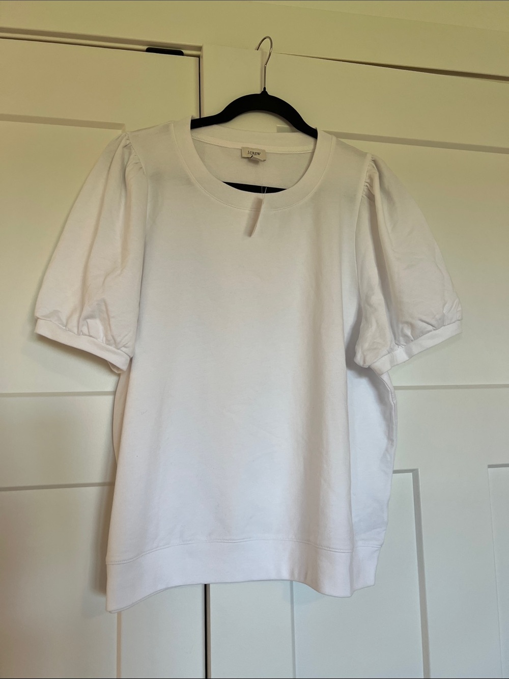 J. Crew White Puff-Sleeve Crew Sweatshirt